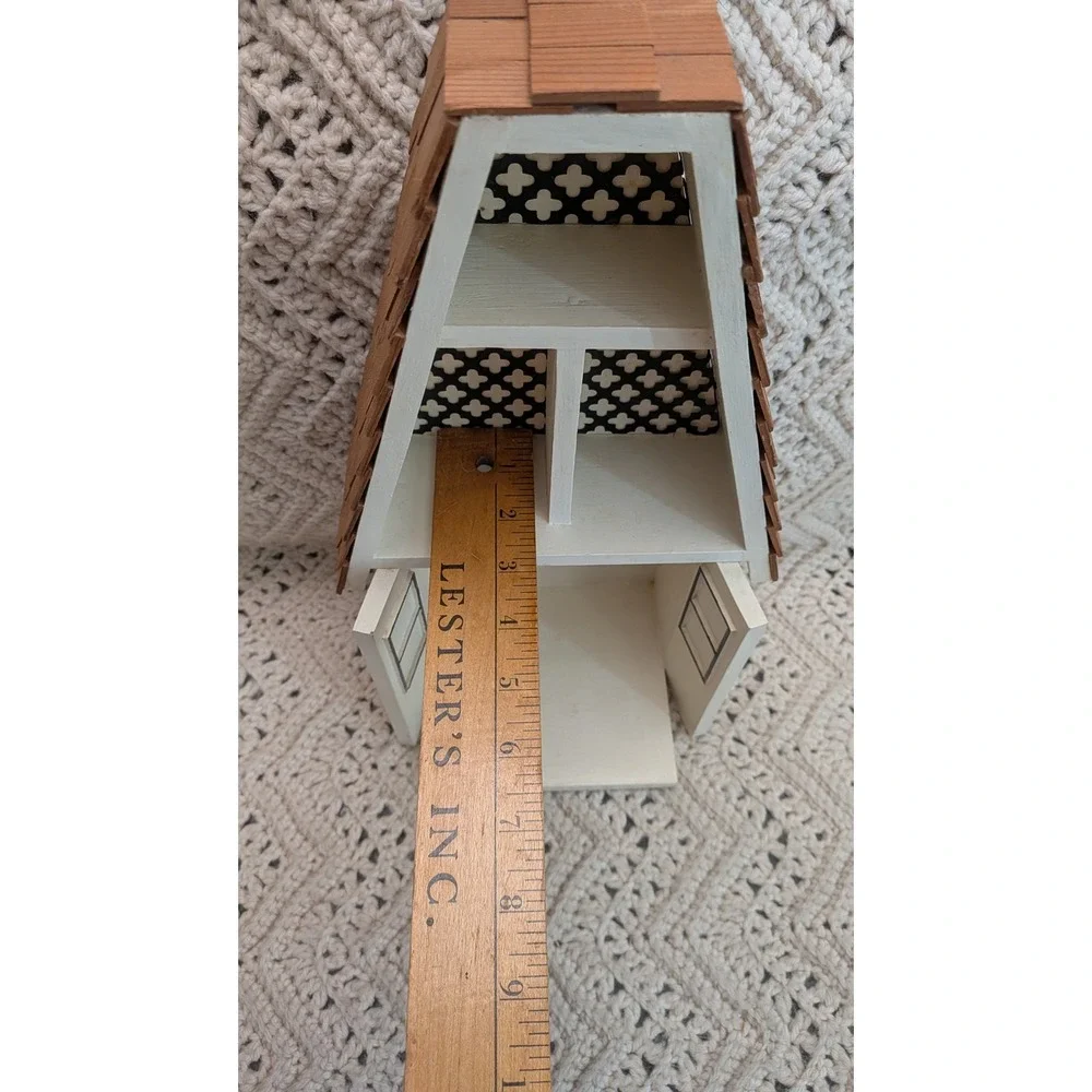 Handmade Wooden A-Frame House Shadow Box Wall Shelf Shingle Roof Cream 15in